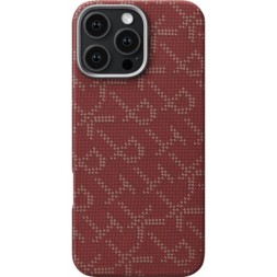 Чехол для iPhone 16 Pro Pitaka Monogram PTK Tactile Woven (красно-золотой)